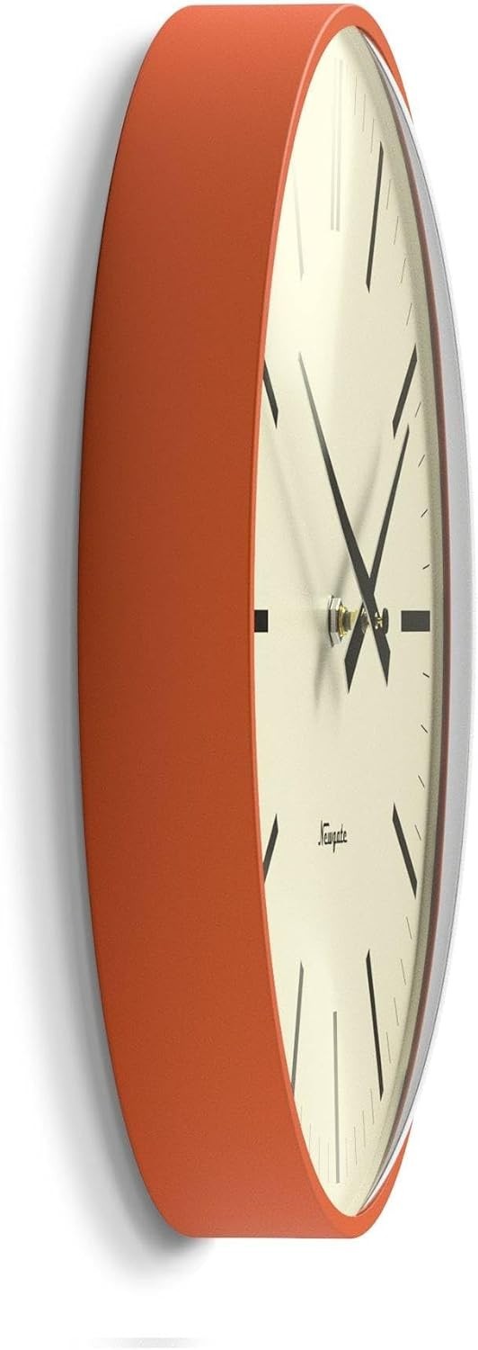 Retro Wall Clock 33cm Silent Sweep Orange Metal Office Kitchen Decor