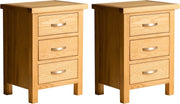 Solid Oak Bedside Tables Set of 2 with 3 Drawers – Wooden Nightstands