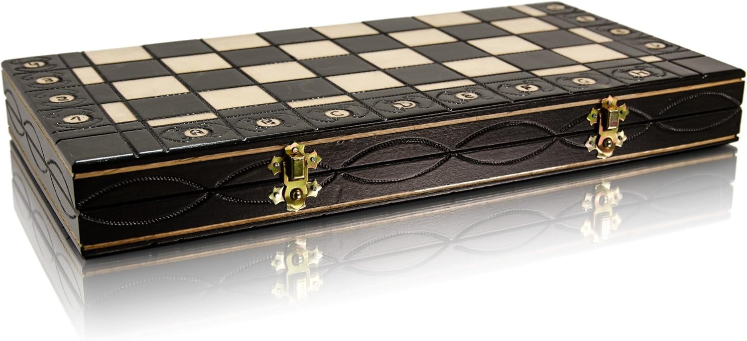 Wooden Folding Chess Board 41cm Dark Burnt Design Handcrafted Luxury Board