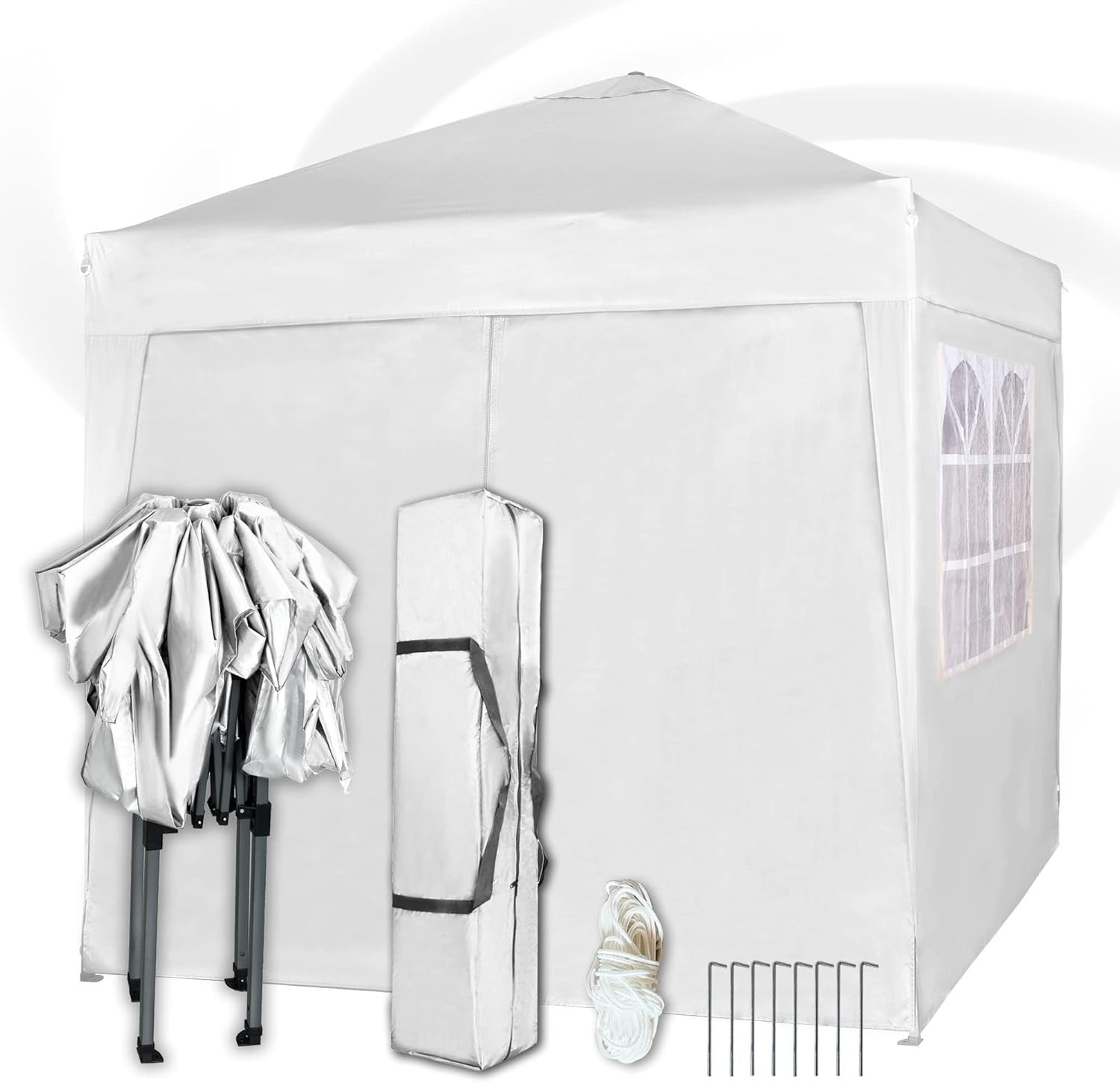 2x2m Pop Up Gazebo Waterproof w/ Sides White Silver Protective Canopy