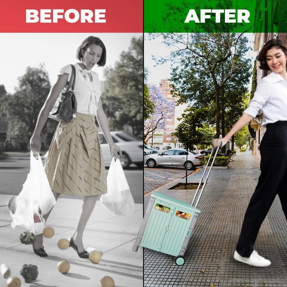 50L Foldable Shopping Trolley Cart with 2 Wheels & Telescopic Handle