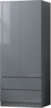 Large 2 Door Wardrobe with 2 Drawers | Scratch-Resistant Grey Matte Finish