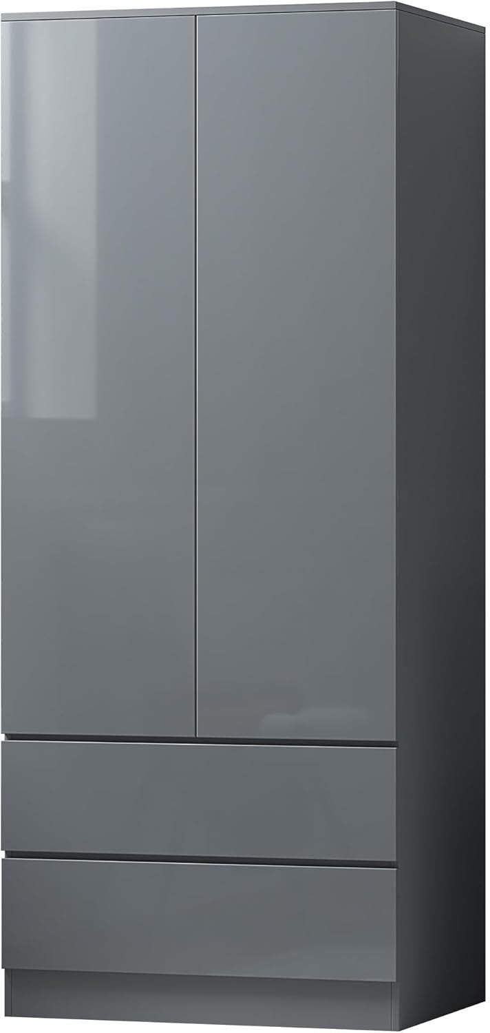 Large 2 Door Wardrobe with 2 Drawers | Scratch-Resistant Grey Matte Finish