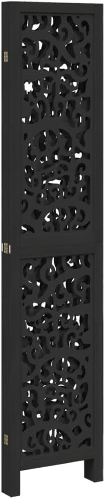 4 Panel Black Carved Wooden Room Divider 140x180cm Folding Privacy Screen