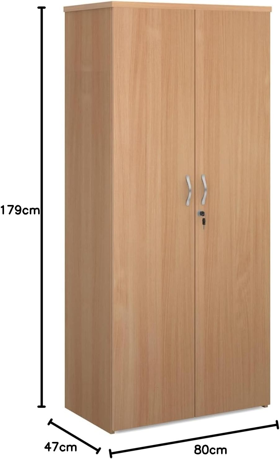 Beech Storage Cupboard 2 Door Lockable Cabinet with 4 Adjustable Shelves 179cm