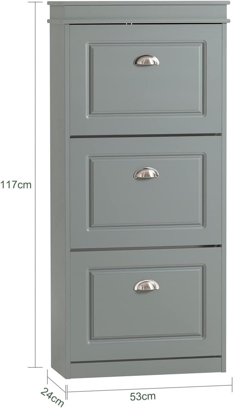 Slim Shoe Storage Cabinet with 3 Flip Drawers & Lockable Design