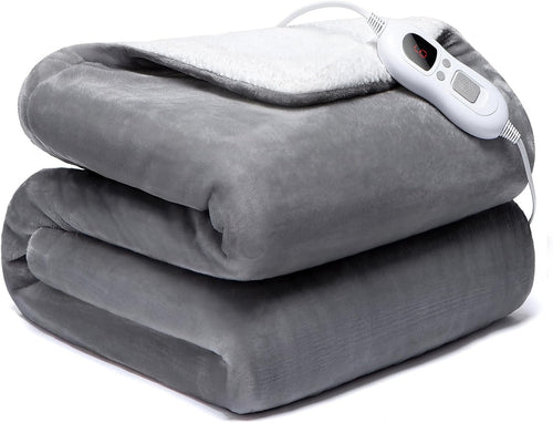 Electric Heated Throw Blanket Fast Heat Sherpa Flannel 6 Levels Timer 160x130cm