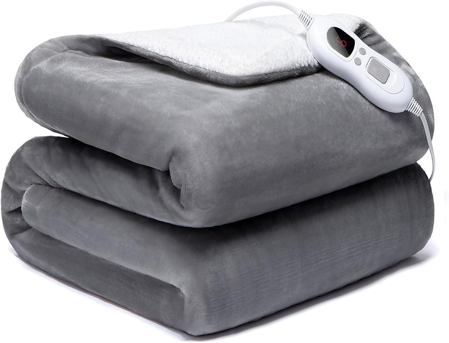 Electric Heated Throw Blanket Fast Heat Sherpa Flannel 6 Levels Timer 160x130cm