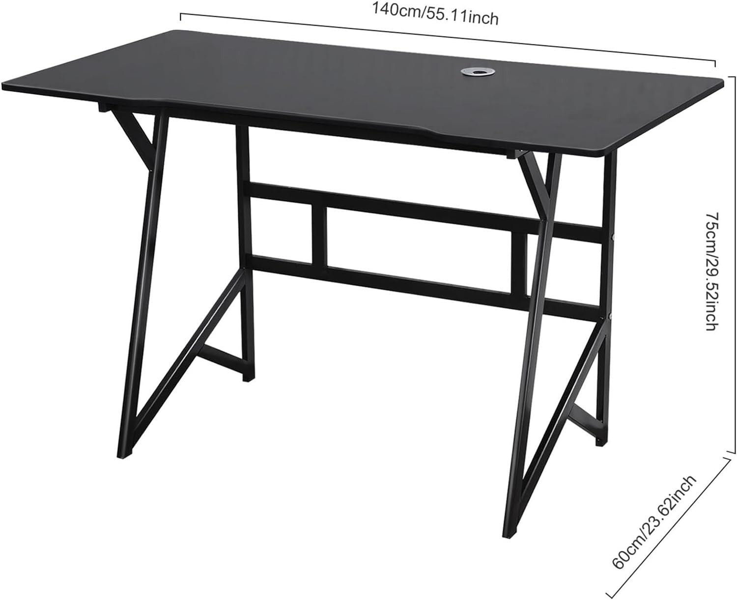 Gaming Desk 140cm Metal Frame Ergonomic Computer Table for Home Office