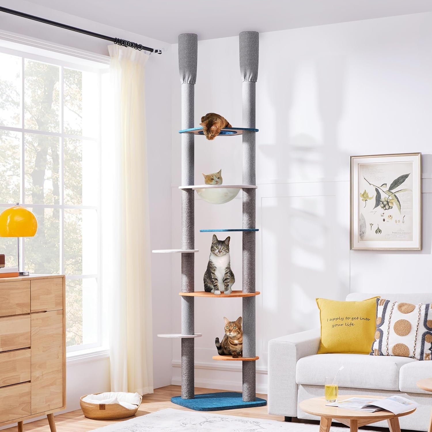 Floor to Ceiling Cat Tree Tower 6 Tier Adjustable 241–262cm Scratching Post