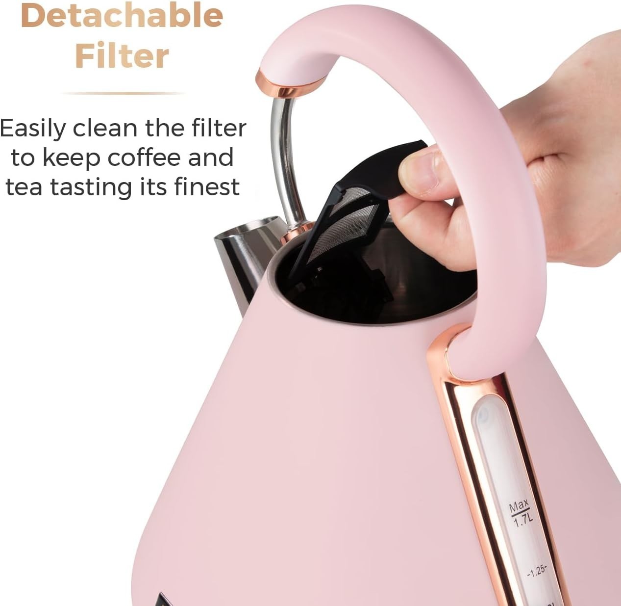 3000W Fast Boil Pink Kettle 1.7L Retro Pyramid Cordless Matte Finish
