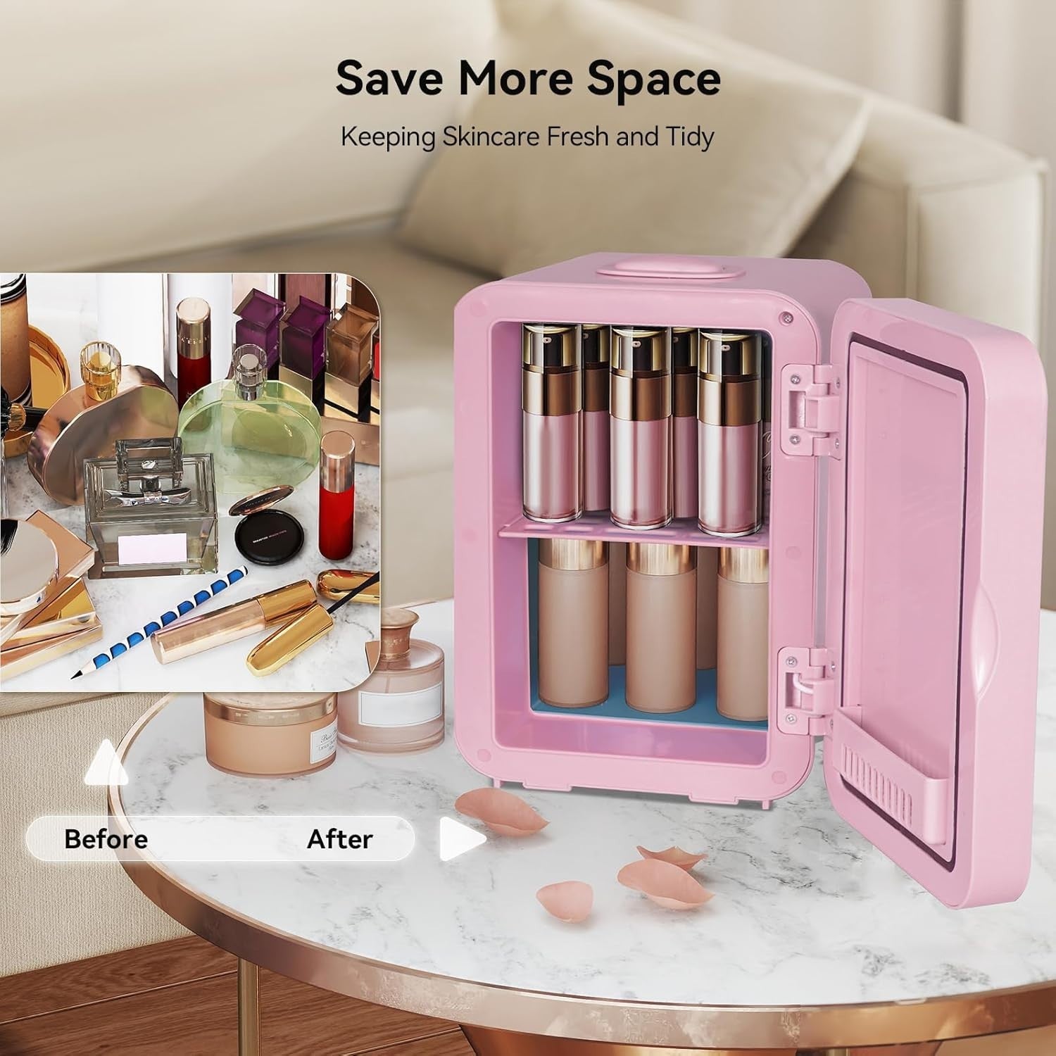 8L Mini Fridge Portable Cooler & Warmer LED Mirror AC/DC Pink