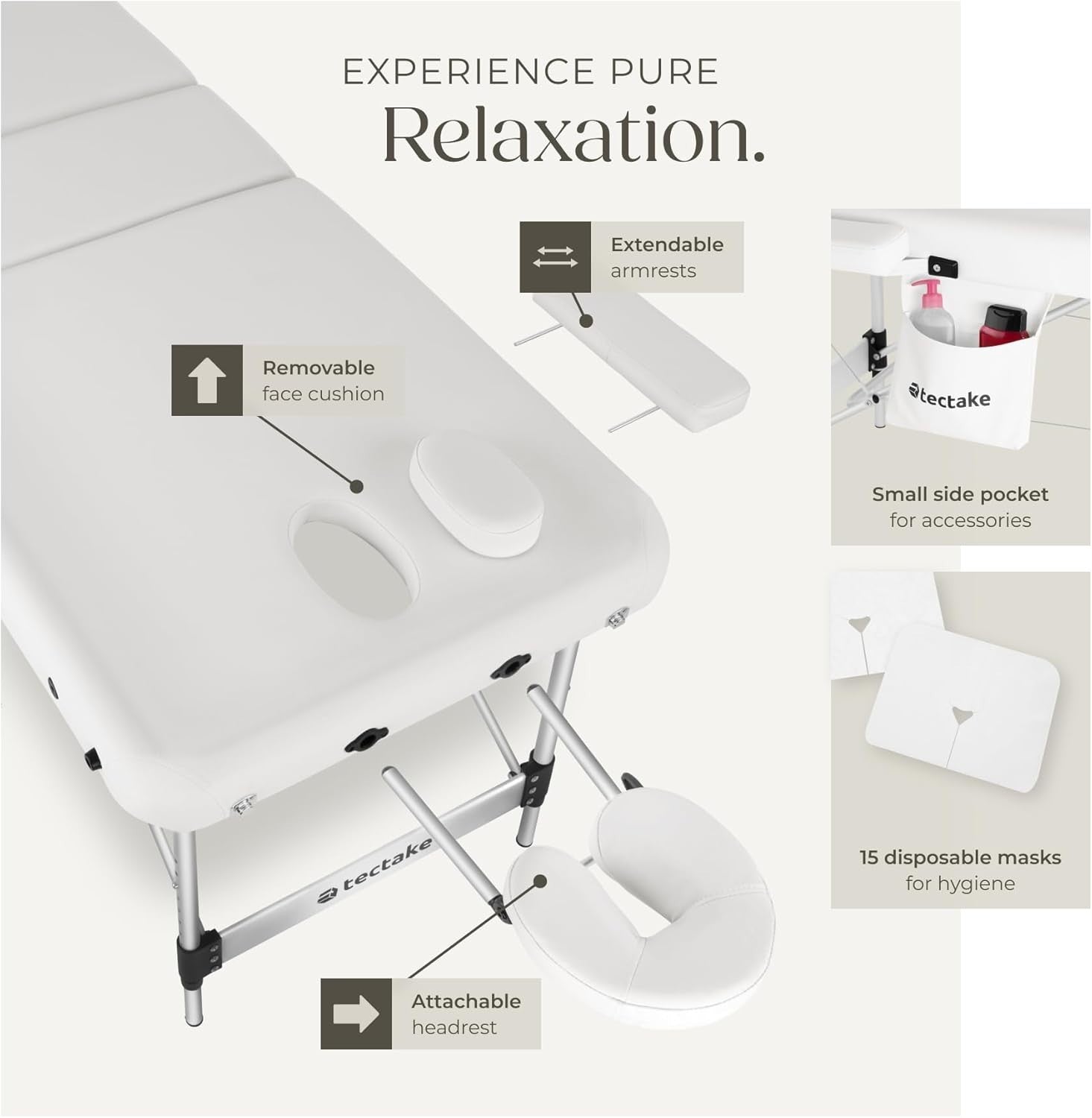 Portable 3 Zone Massage Table Foldable Aluminium Spa Beauty Bed 78cm White