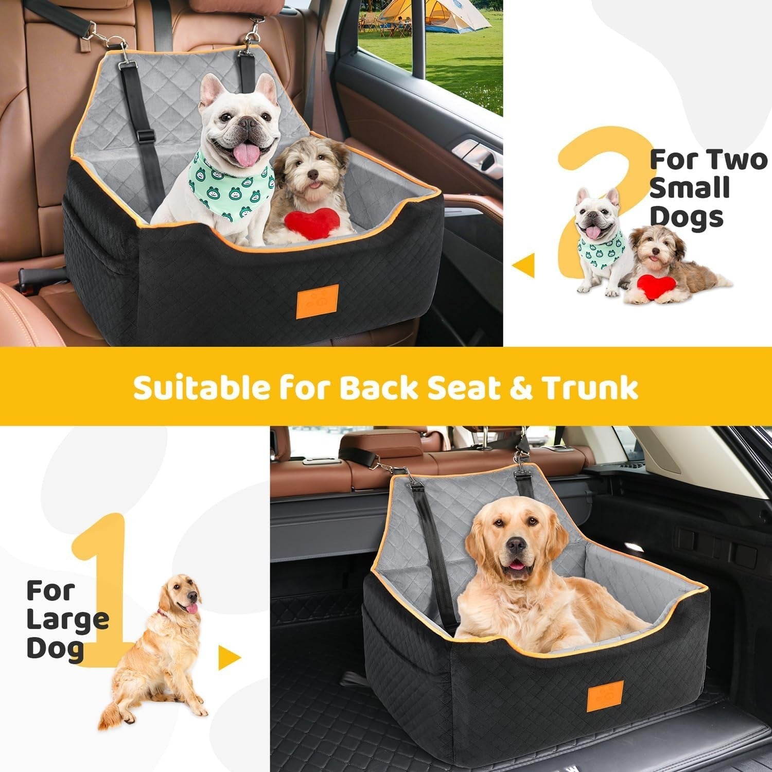Large Dog Car Seat Booster Bed Memory Foam Travel Seat Up to 55lbs