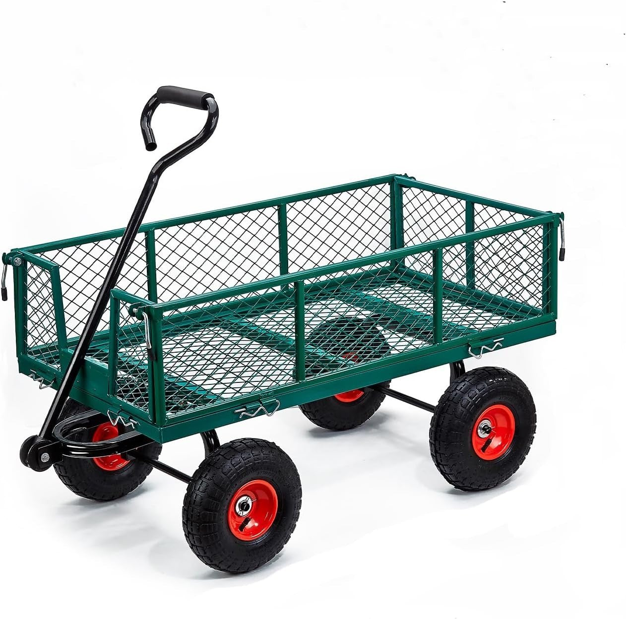 Green Heavy Duty Garden Trolley 1100lbs Steel Mesh Cart Wagon with 10" Tyres