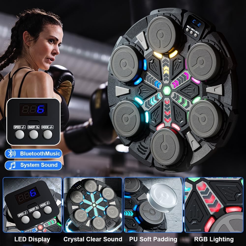 Music Boxing Machine LED Punch Trainer Wall Mounted Bluetooth Gloves