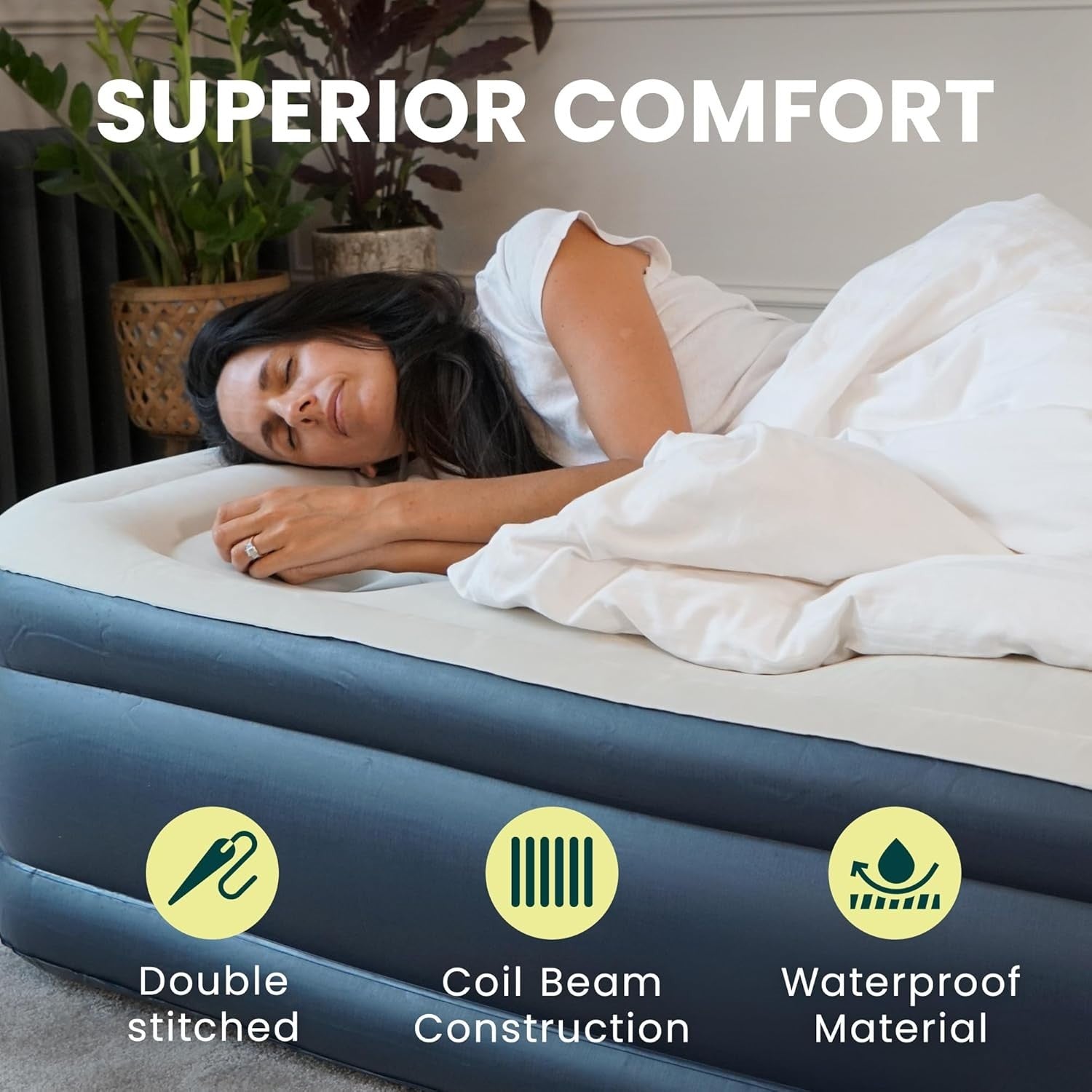 Single Air Bed Built In Electric Pump Raised Inflatable Black Mattress Camping