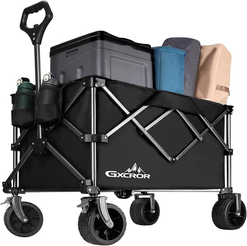 Black 200L Heavy Duty Folding Wagon 150kg Collapsible Trolley Cart w/ Big Wheels