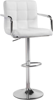 White PU Leather Bar Stool Adjustable Height 360° Swivel with Armrest