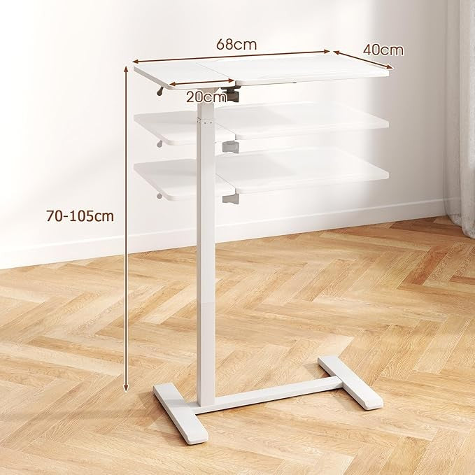 Mobile Laptop Table Height Adjustable C Shaped Desk with Wheels White 68x40cm