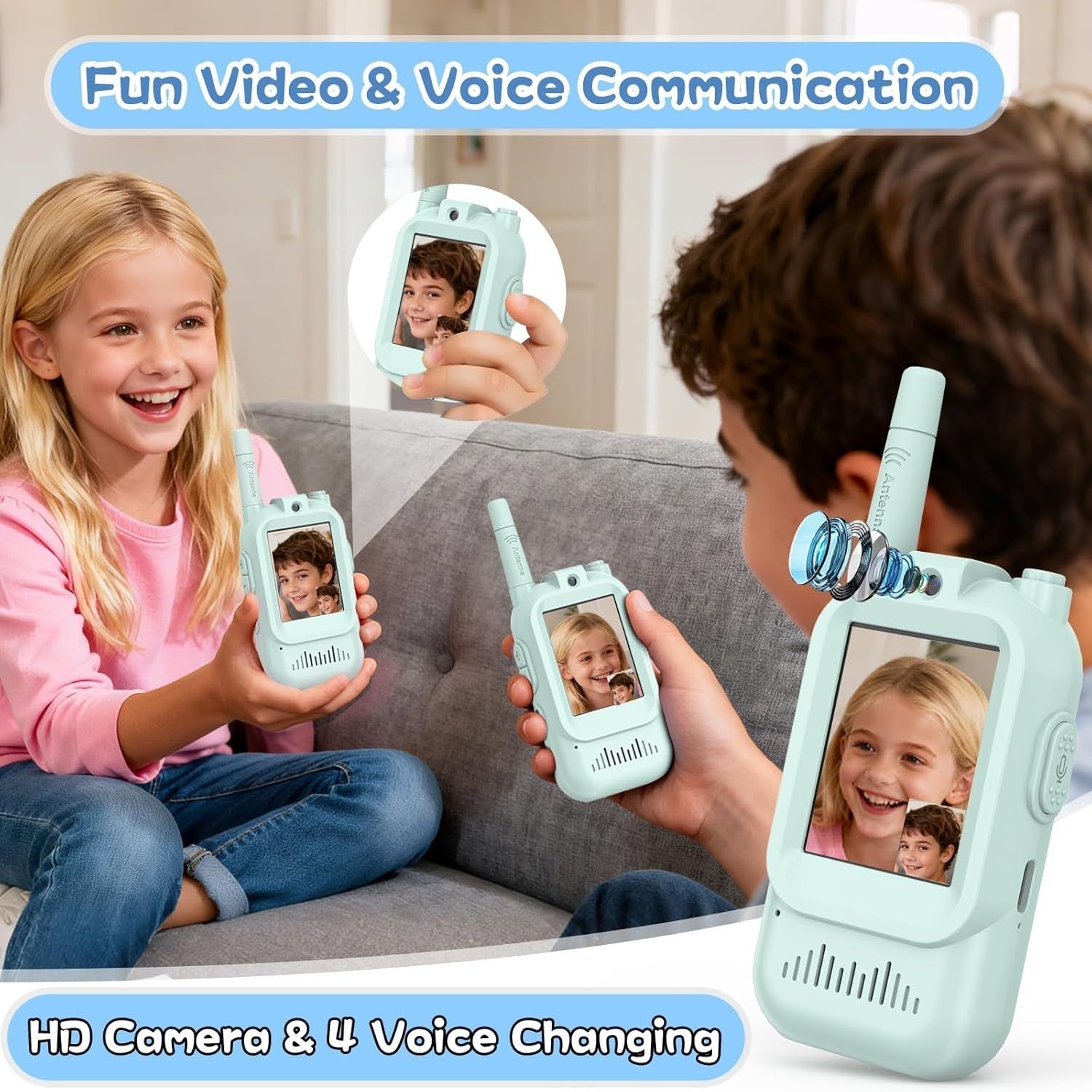 Video Walkie Talkies for Kids Long Range 2 Way Radio Toy 2 Pack Green