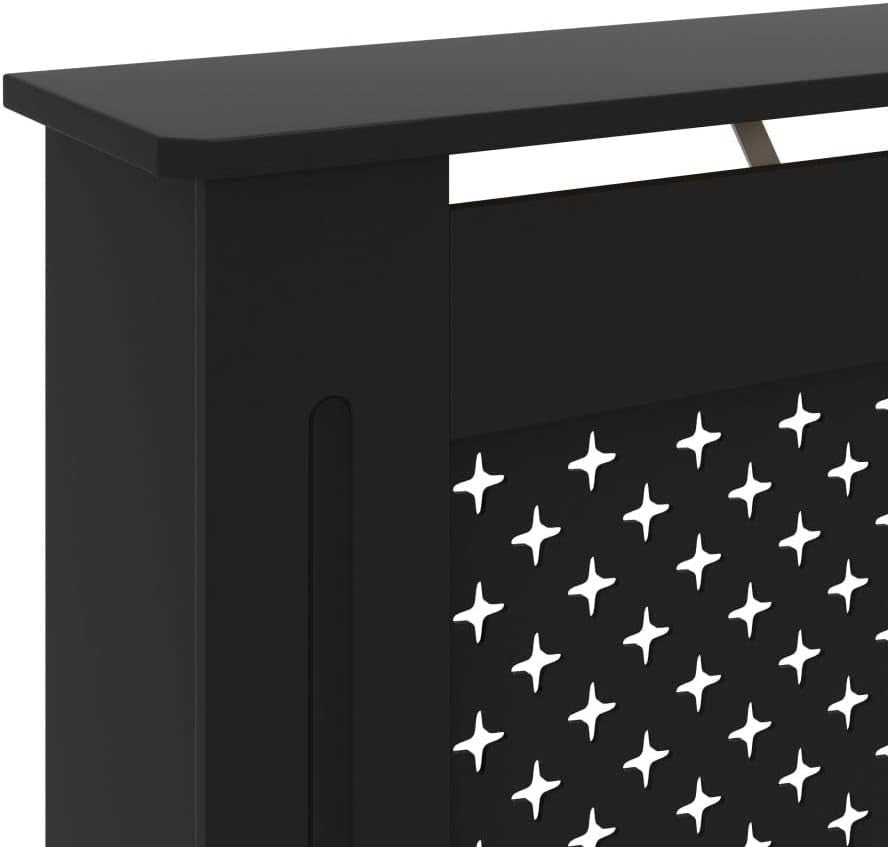 Black Radiator Cover Cabinet | Modern MDF Slatted Design with Shelf