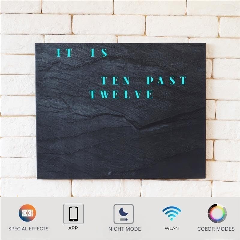 Modern LED Word Clock Wall Art - Digital Time Display, App Control, Silent