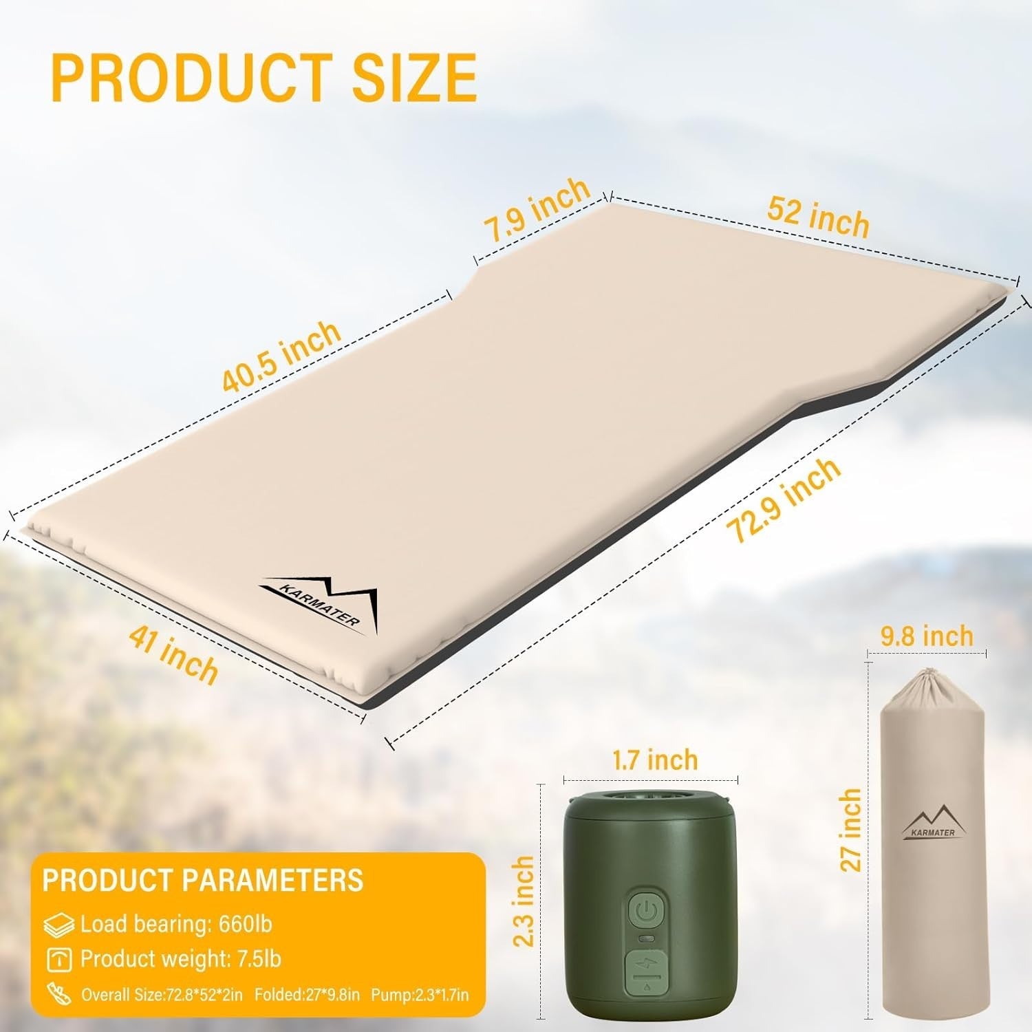 SUV Air Mattress Car Bed Inflatable Camping Pad Memory Foam 2-Person