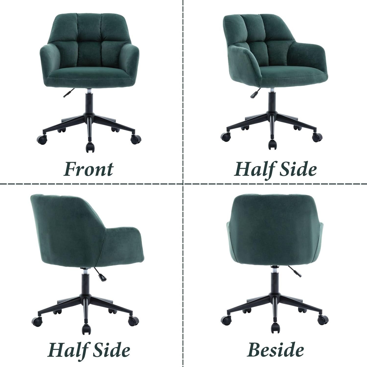 Green Velvet Office Chair Swivel Desk Chair Padded Seat Solid Back Home Study
