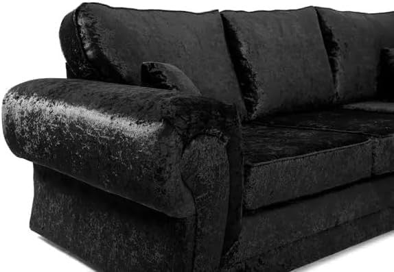 5 Seater Black Crushed Velvet Corner Sofa – L Shape, High Back, Reversible Cushi