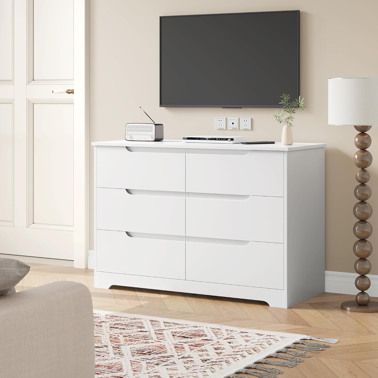 White Chest of Drawers 6 Drawer Handleless Bedroom Storage Unit Modern