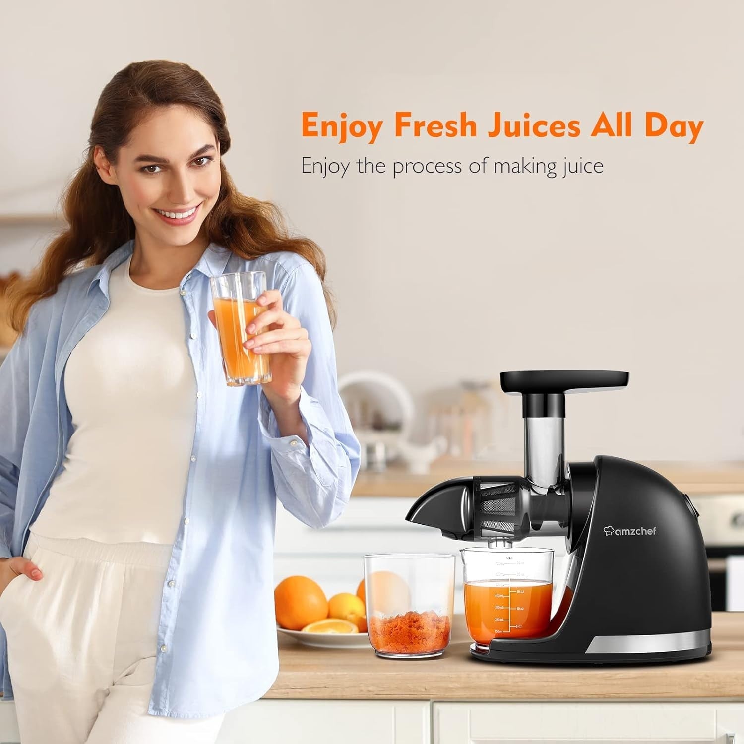Cold Press Juicer Slow Masticating Whole Fruit High Yield BPA Free Black