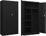 Metal Storage Cabinet Black 4-Shelf Lockable Cupboard for Garage Office 180cm