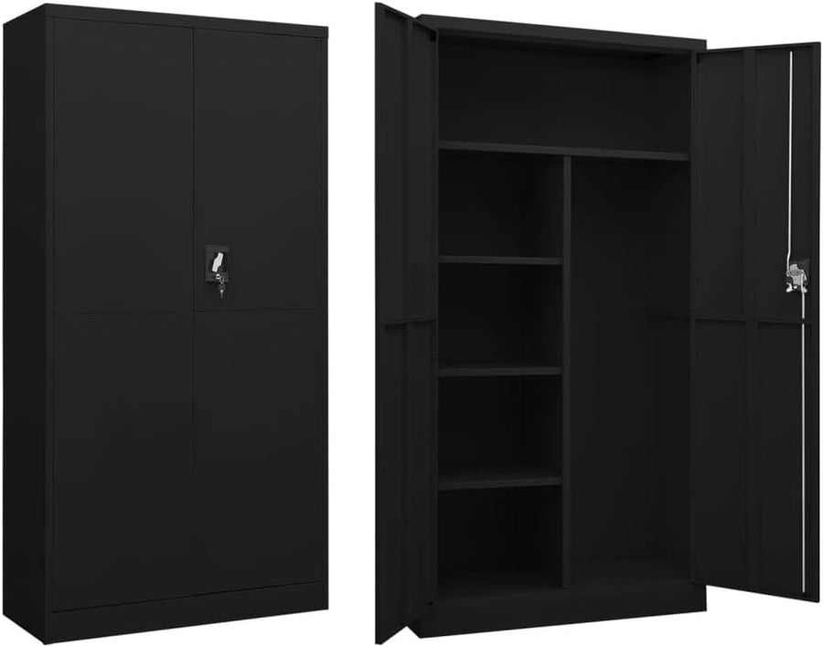 Metal Storage Cabinet Black 4-Shelf Lockable Cupboard for Garage Office 180cm