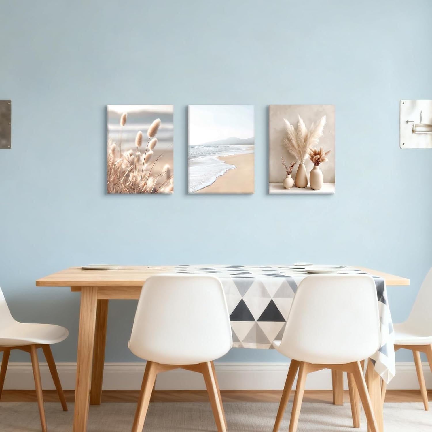 Boho Pampas Grass Canvas Wall Art Set 3 Framed 30x40cm