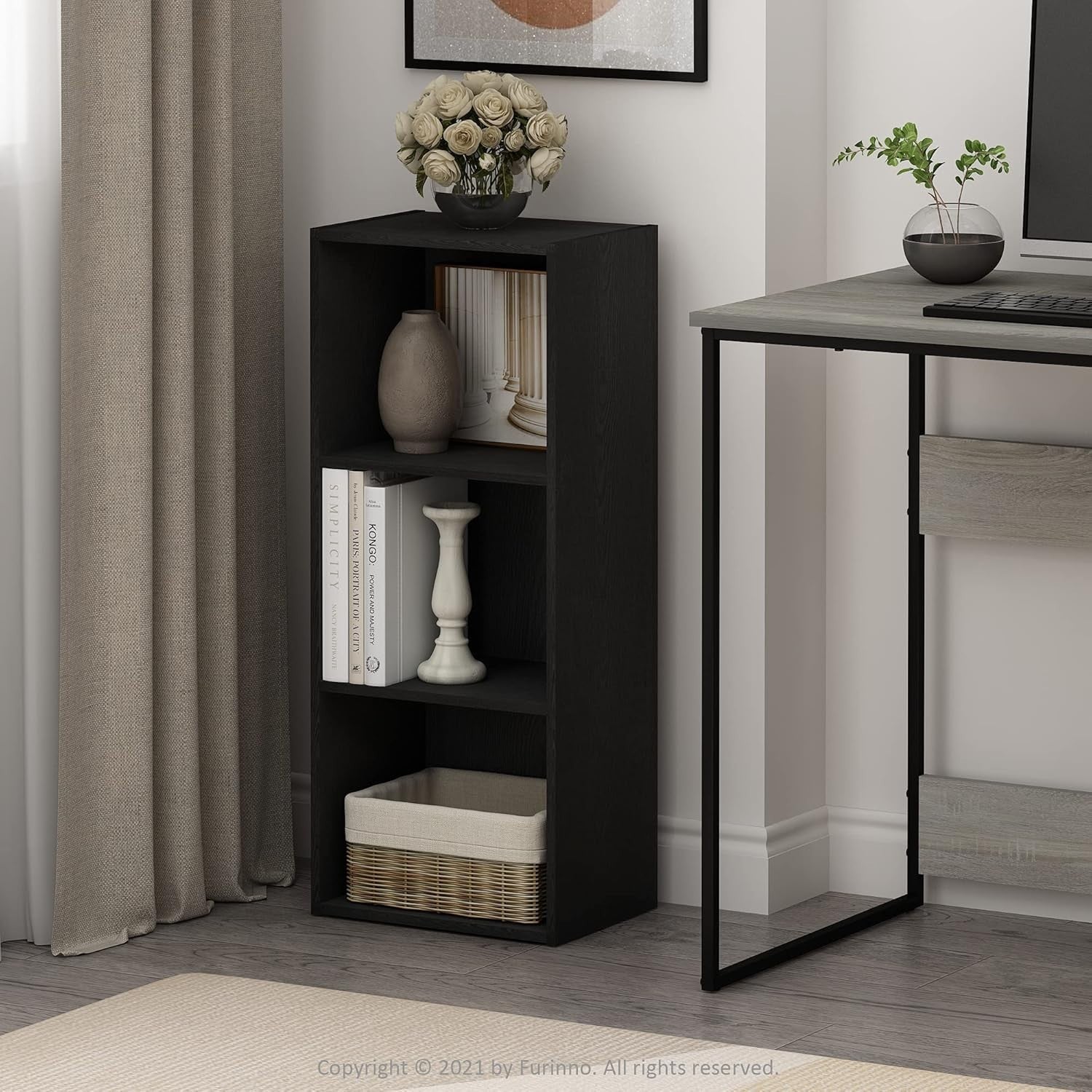 3 Cube Wooden Bookcase Small Storage Shelf Compact Organizer Bookshelf Black