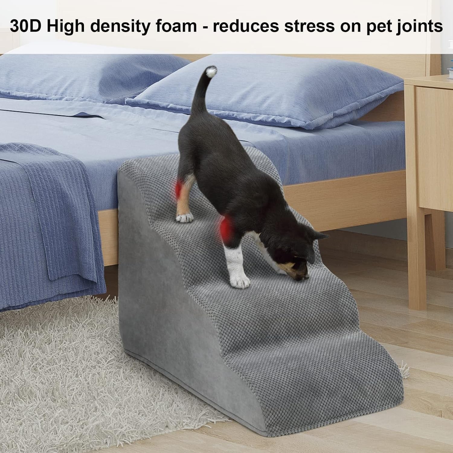 4 Step Dog Stairs Non Slip Foam Pet Ramp for Bed Sofa