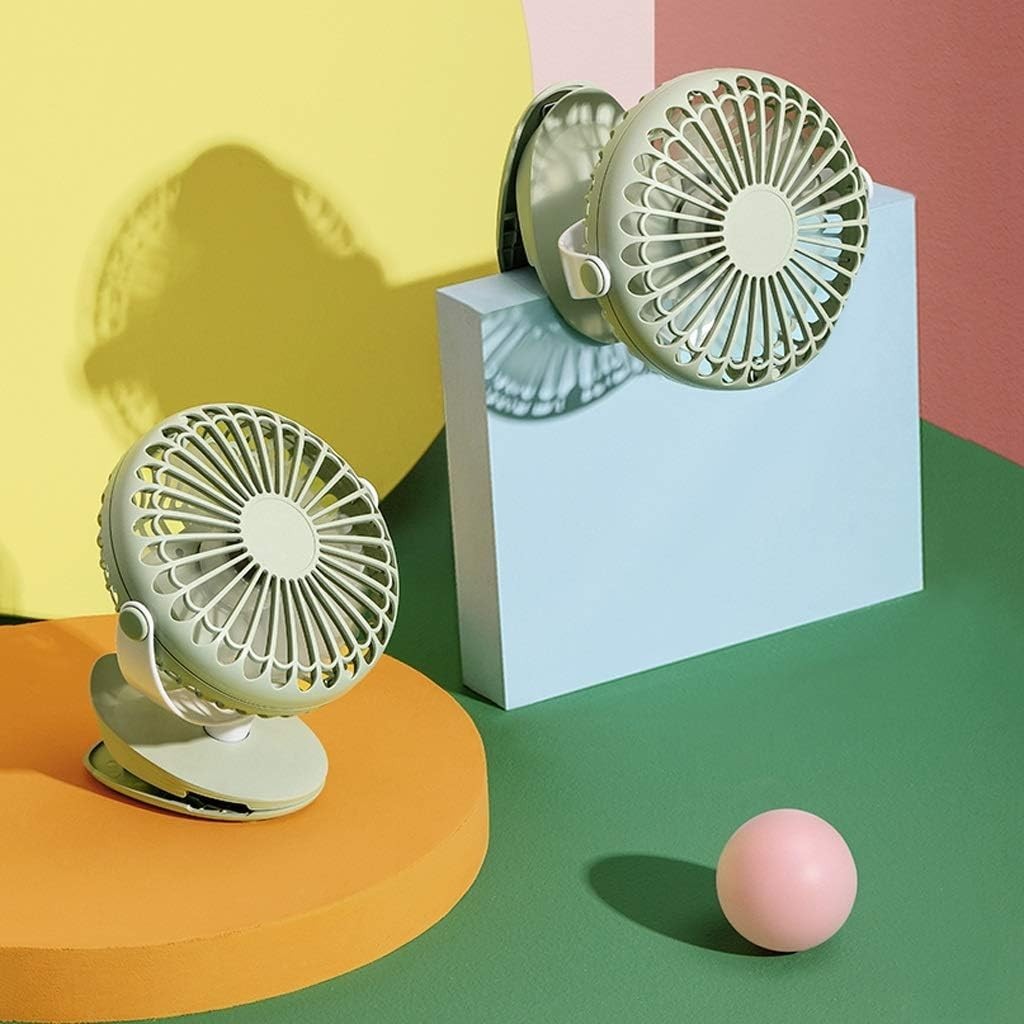 Mini USB Clip Fan 360° Rotating 3-Speed Quiet Table Desk Fan Rechargeable Green