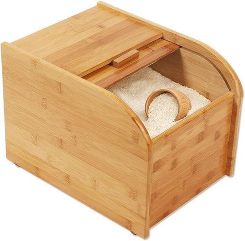 10KG Wooden Rice Dispenser Sliding Lid Airtight Grain Storage Box