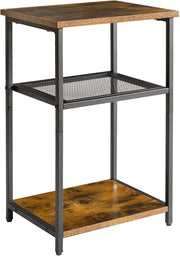 3-Tier Industrial Side Table with Wood & Metal Shelves, Compact Storage