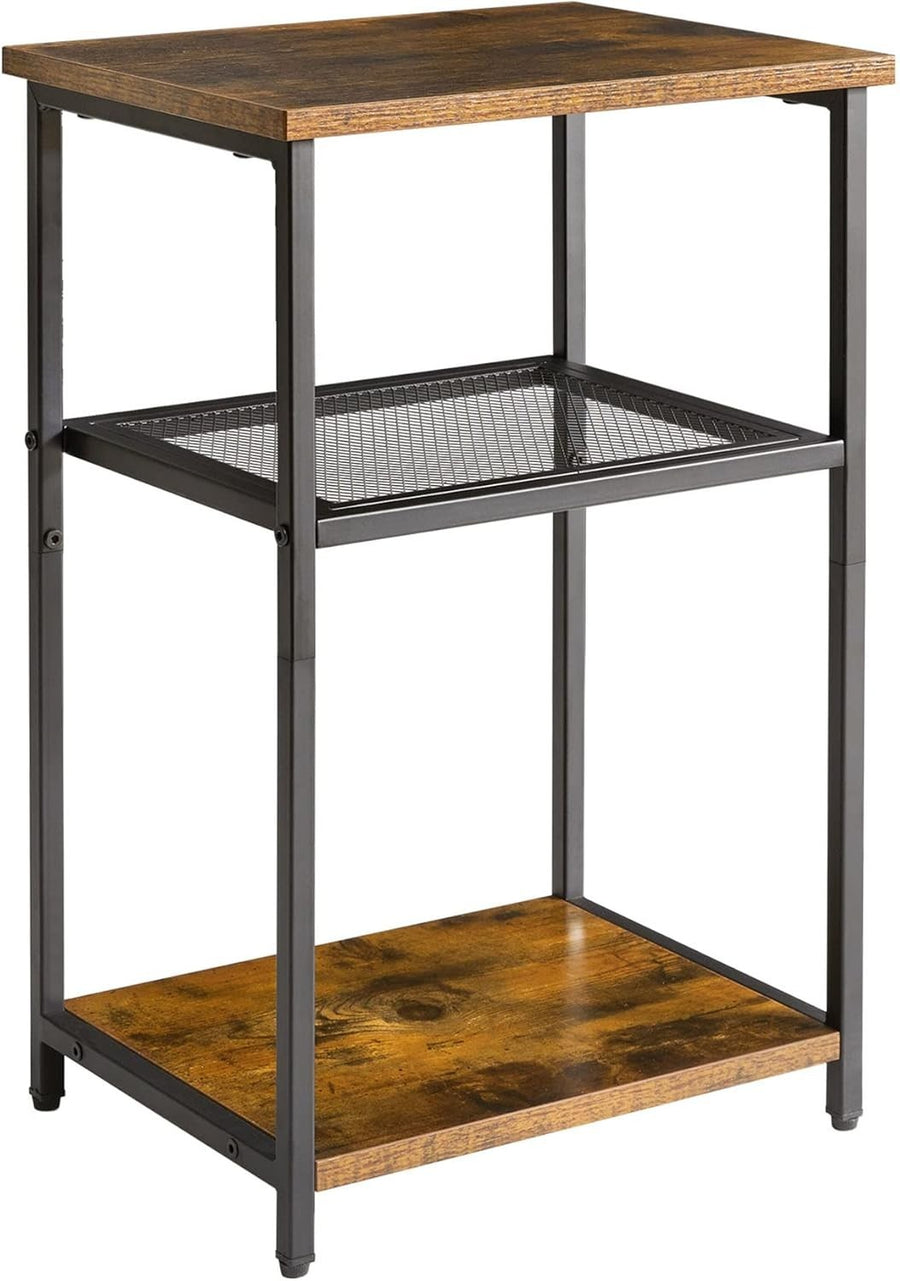 3-Tier Industrial Side Table with Wood & Metal Shelves, Compact Storage
