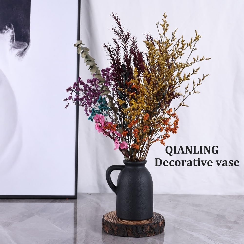 Black Ceramic Vase Set of 3 Matte Jug Vases Farmhouse Table Home Decor