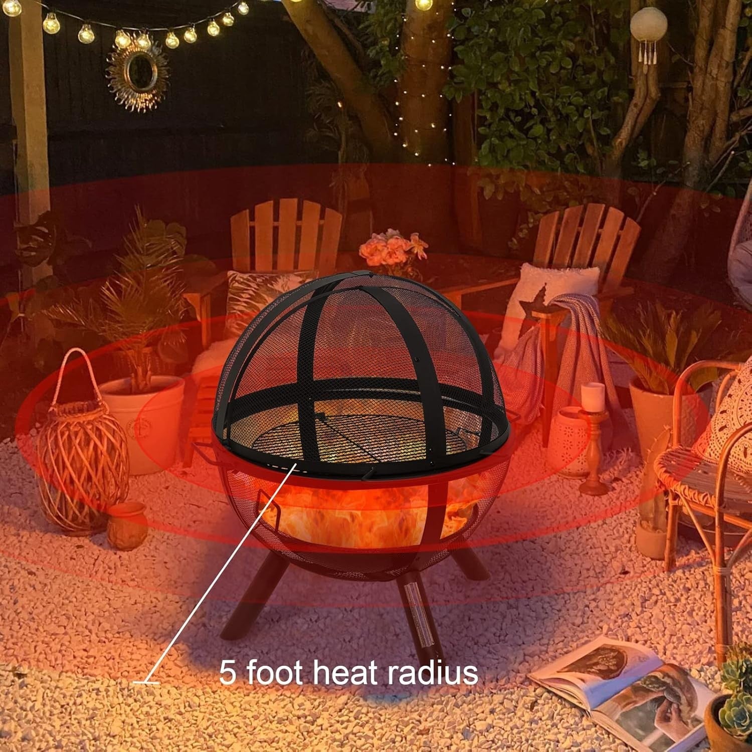 Outdoor Fire Pit BBQ Grill Globe Ball Fire Bowl with Mesh Cover | Large 86cm