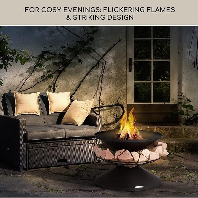 Outdoor Fire Pit Bowl with Grill Stand – Alloy Steel Weatherproof Garden Heater