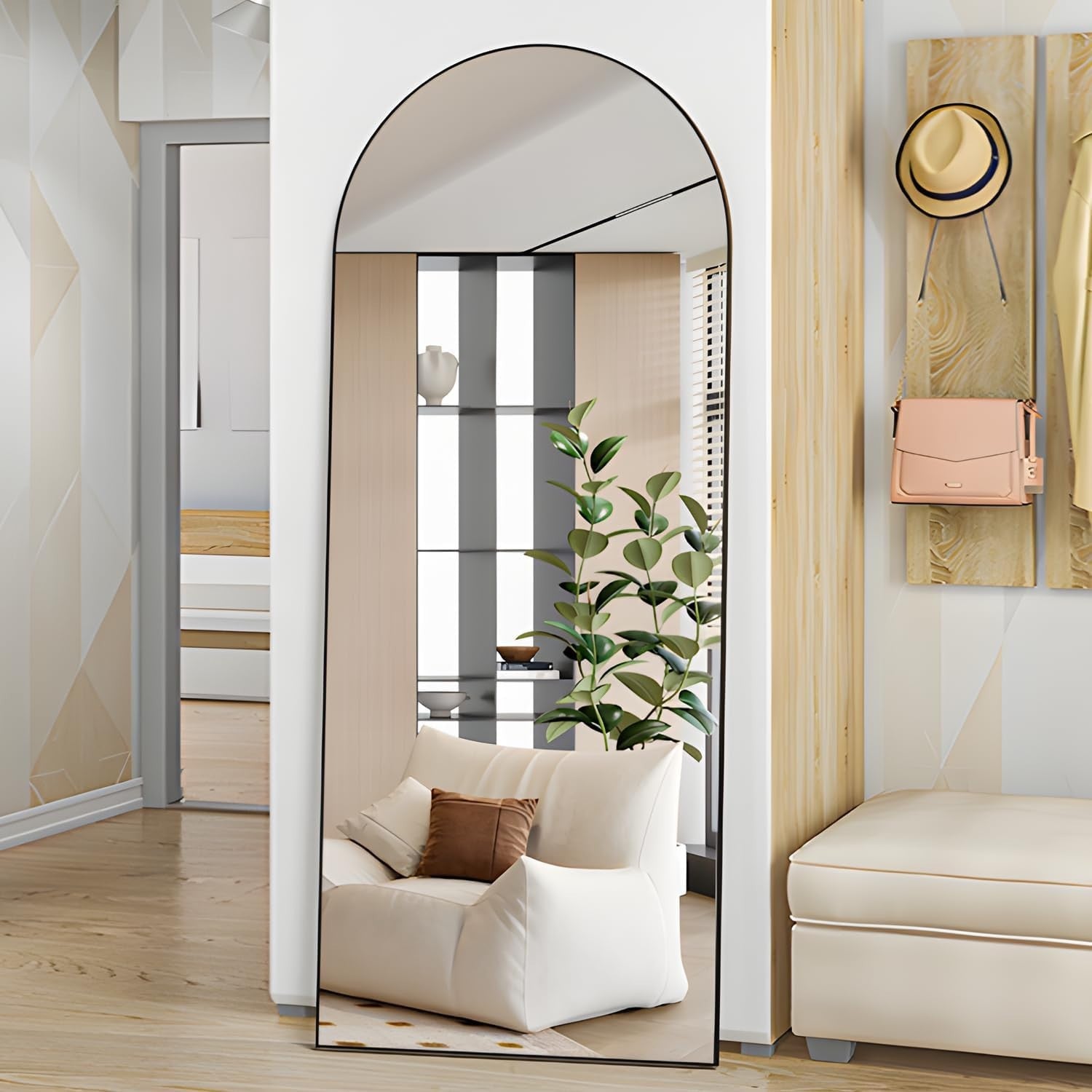 Full Length Arched Mirror 165x60cm Wall Leaning Standing Modern Black