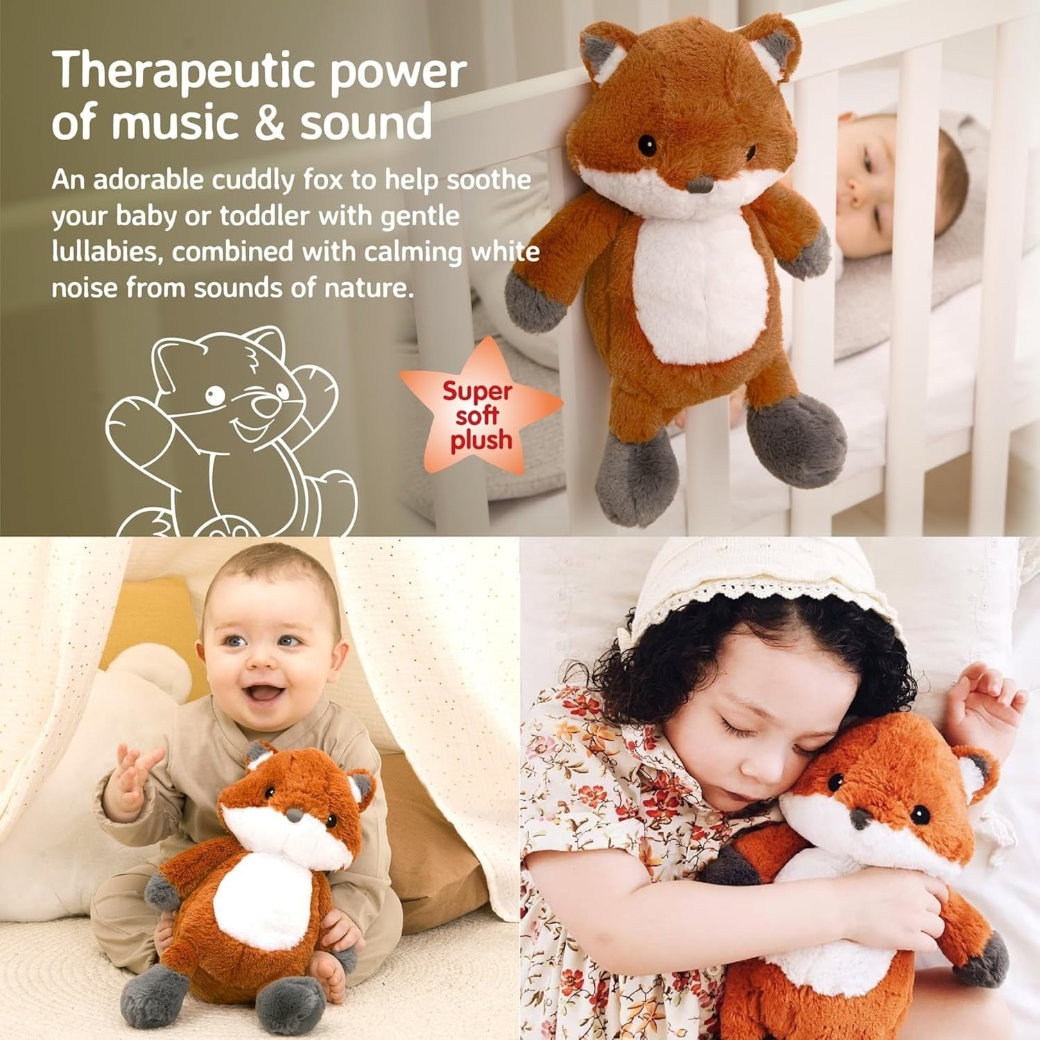 Frankie Fox Plush White Noise Machine Baby Sleep Aid Soft Comfort