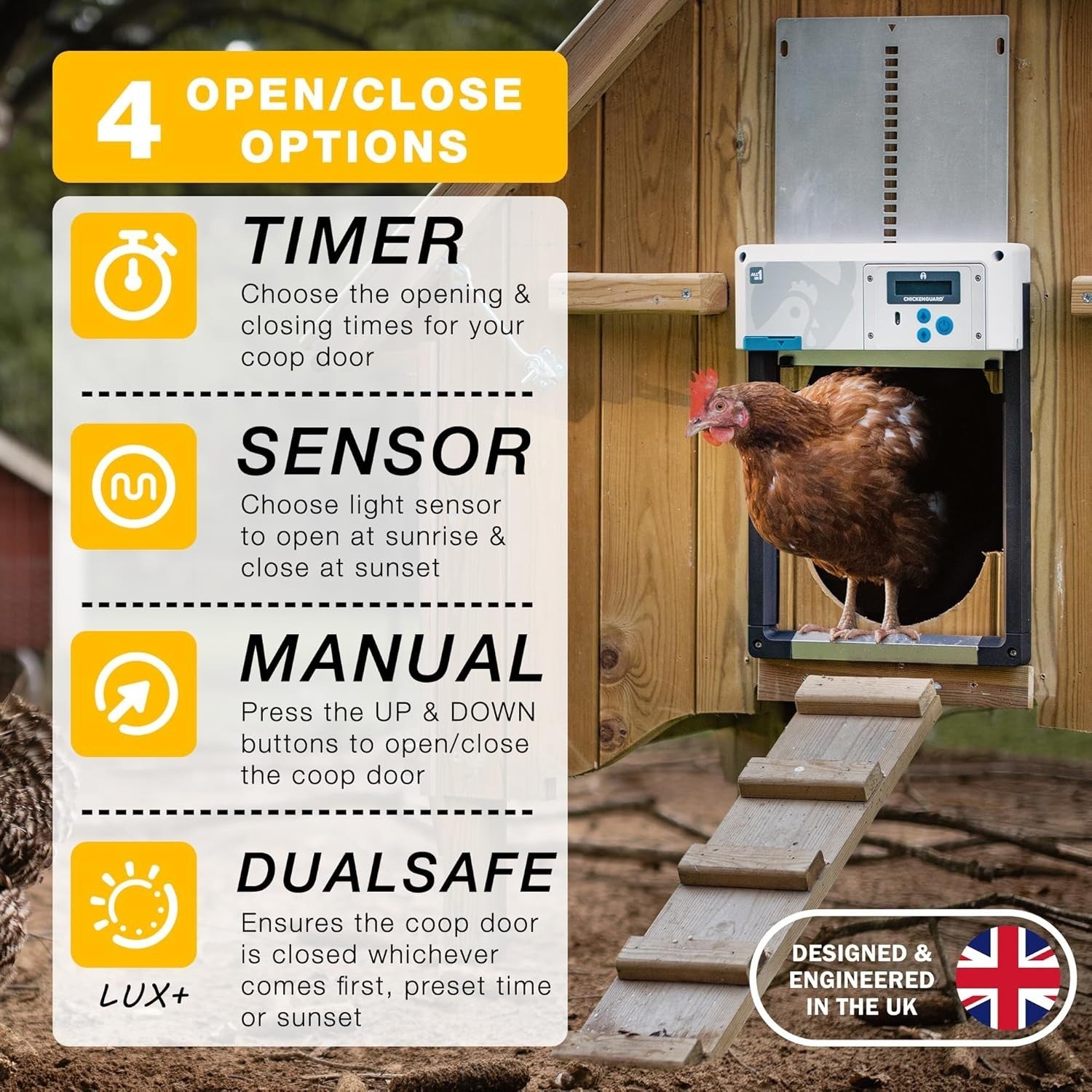 Automatic Chicken Coop Door Opener Grey Battery Timer Light Sensor Winter Mode
