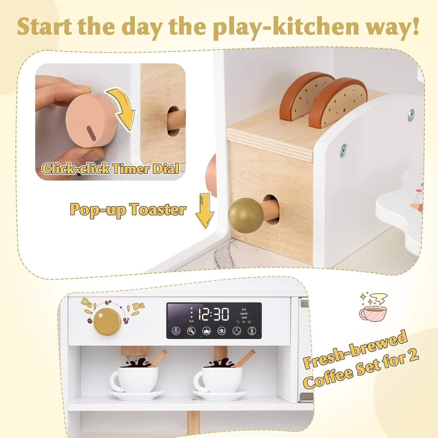 Kids Wooden Play Kitchen Light Sound Coffee Machine White Toy Set