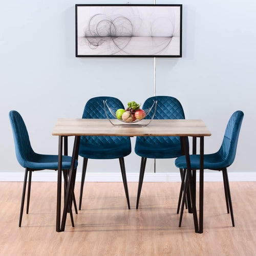 Modern Solid Wood Dining Table Set 4 Velvet Chairs Rectangular Kitchen