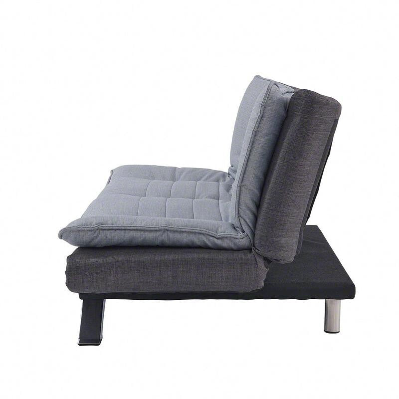 3 Seater Grey Sofa Bed Click Clack | Charcoal Contrast Fabric & Chrome Legs
